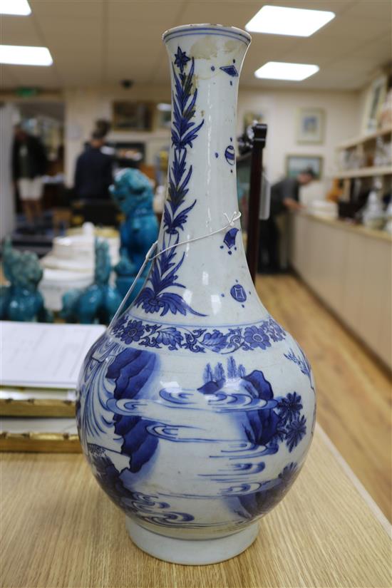 A pair of Chinese blue and white bottle vases, 19th century